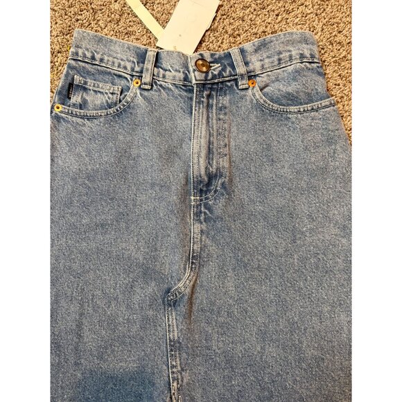 NEW Alohas Marina Denim Column Maxi Skirt Light Blue Wash Slit Front High-Rise - Picture 8 of 14